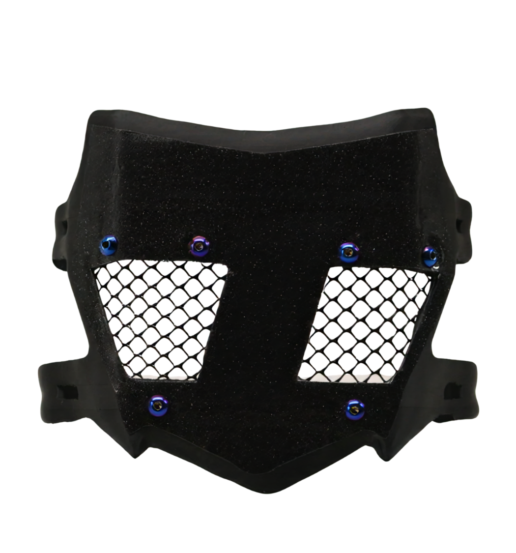 Velterra X Moto Style vented black e-moto front plate with mesh cutouts for Surron and Talaria