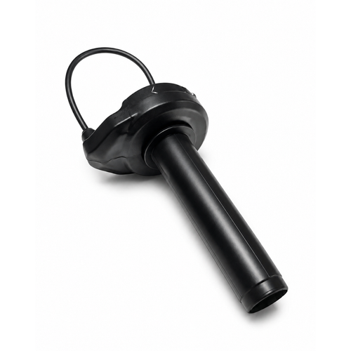 Side profile view showing the angle and profile of the Velterra black e-bike twist throttle.