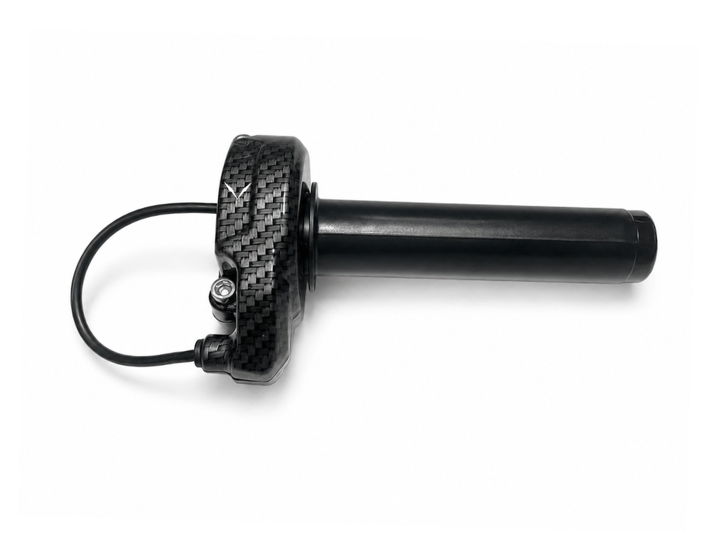 Velterra premium carbon fibre e-bike twist throttle for custom builds and upgrades.