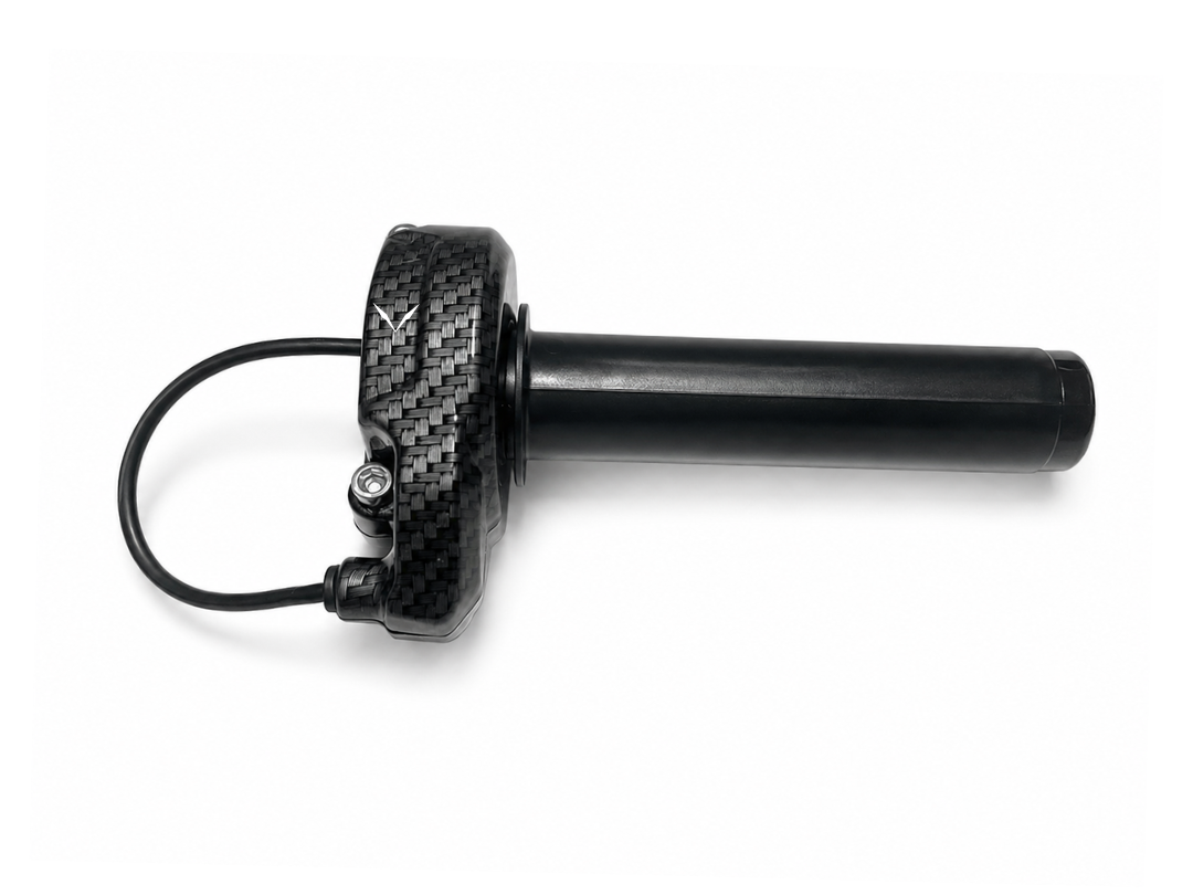 Velterra premium carbon fibre e-bike twist throttle for custom builds and upgrades.