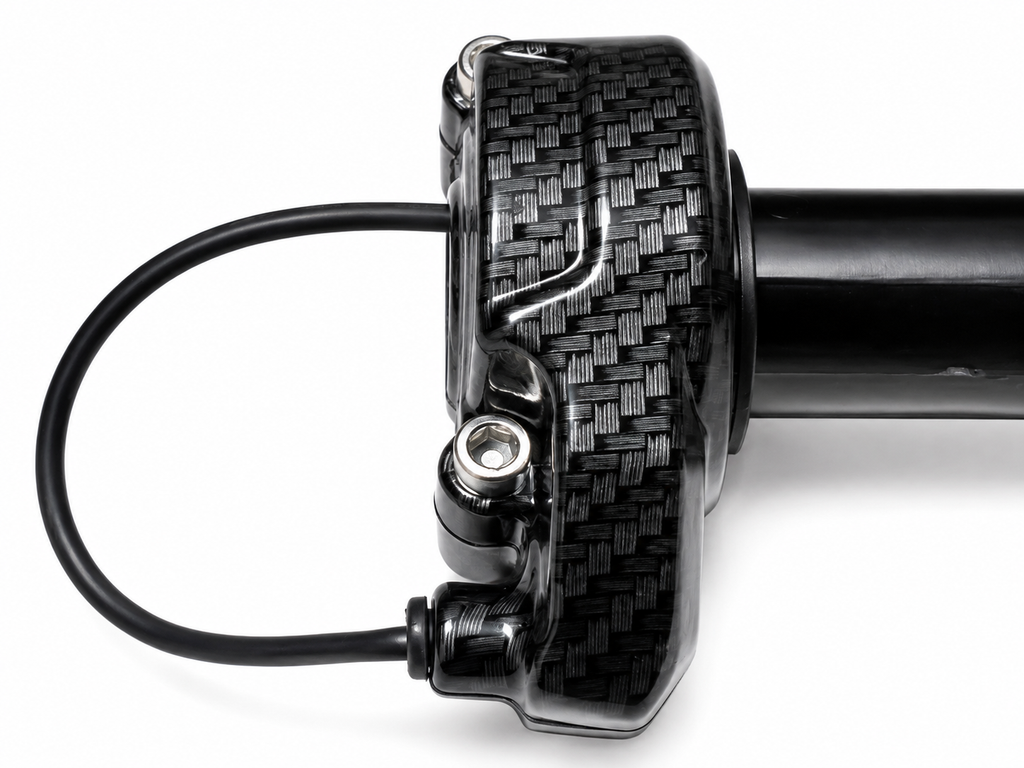 Close-up macro zoom view of the authentic carbon fibre weave texture and finish.