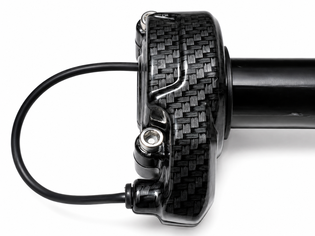 Close-up macro zoom view of the authentic carbon fibre weave texture and finish.