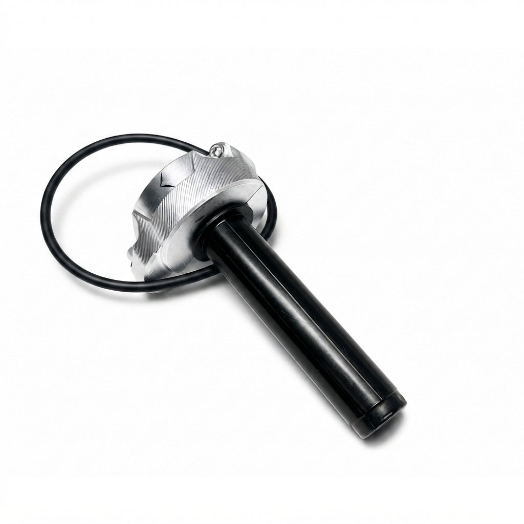 Angle view of the textured grip surface on the Velterra e-bike twist throttle.