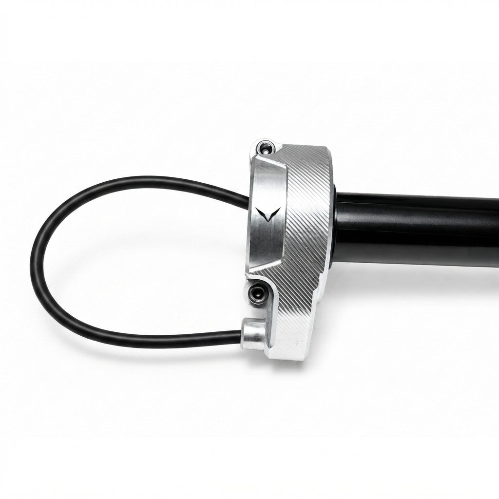 Close-up view of the textured grip surface on the Velterra e-bike twist throttle.